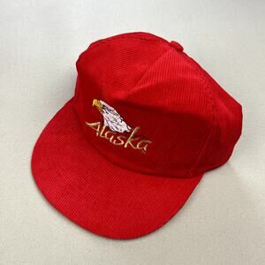 Vintage Alaska Hat Cap Snapback Red Corduroy Bald Eagle Bird Nature Outdoor 90s